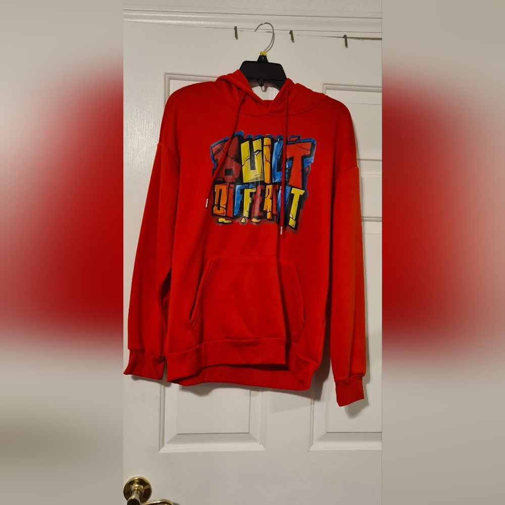 Pre-owned Men's Letter Print Drawstring Hooded Fleece Sweatshirt | Size: M